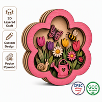 Kotak Bayangan Kupu-kupu Taman Bunga Kustom |   Kayu Lapis Poplar Multi-Layer dengan Potongan Laser Motif Tulip, Daisy, Lebah, dan Siput