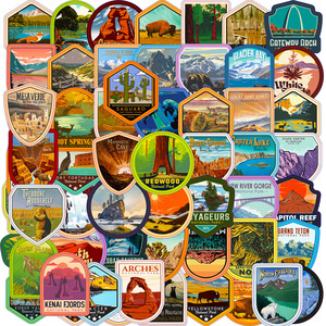 63Pcs PVC Cartoon US National Parks Graffiti Stickers Waterproof Luggage Bottle Laptops Decoration Sticker