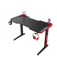 Bureau de jeu pour ordinateur gamer de haute qualité avec lumières RGB en forme de T et crochet pour écouteurs