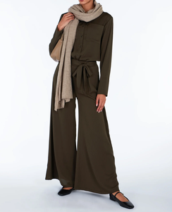 2023 nouveaux chiffons pour femmes modestes <span class=keywords><strong>2</strong></span> pièces à carreaux noirs costume ensemble haut et Polyester pantalons longs mode moderne vêtements islamiques - Product Image 5