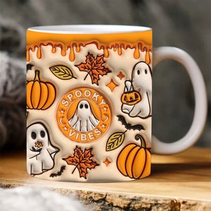Taza de Café de Cerámica 3D con Diseño de Fantasma Espeluznante de Halloween, Calabaza de Halloween - Product Image 4
