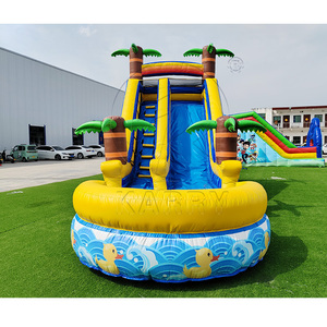 Tobogán Acuático Comercial Inflable con Palmeras Tropicales y Piscina, Tobogán Acuático Inflable de Mármol Azul con Diseño de Patos - Product Image 4