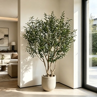 Nouveau design 2026 – Arbre d'olivier artificiel de 2,10 m de hauteur avec tronc détachable de haute qualité, en soie, dans un pot noir en plastique