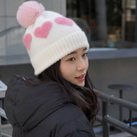 Bonnet en tricot jacquard contrastant en acrylique 100 % imitation, style boule, pour femme adulte, collection automne/hiver 2026, idéal pour le froid - Vente en gros