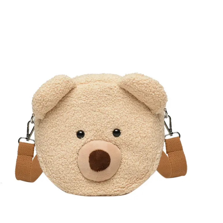 Adorable Fur Bear Head Shape Cross Body Bag For Kids Wholesale Custom Cute Stuffed Soft Toy Baby Bear Bag