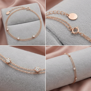 Gentle Glam Dual Strand Pink Gold Wrist Band Smooth <b>Skin</b>-Friendly Cubic Zirconia Wristlet with Dainty Chain for Ladies Daily - Product Image 3