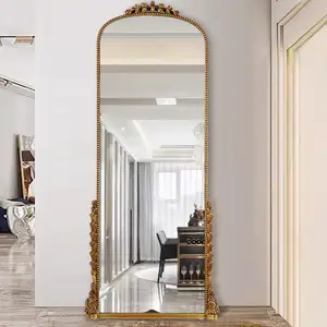 Paris cermin pantul ukuran besar cermin emas ruang tamu melengkung dekoratif mewah emas antik cermin hiasan lengkungan cermin