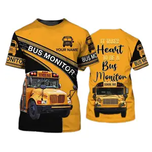 Camiseta de conductor de autobús escolar personalizada, camisetas de autobús escolar amarillas 3D personalizadas para hombres, ropa informal de envío directo, camiseta de manga corta