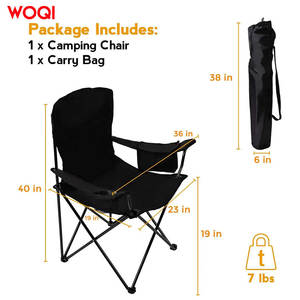 Chaise pliante Woqi pour extérieur, légère et portable, avec sac isotherme et porte-gobelet, en tissu Oxford noir, chaise de jardin - Product Image 4