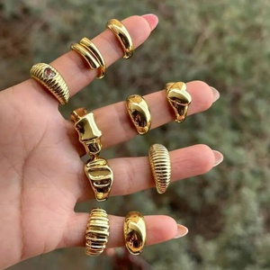 แหวนแฟชั่นสแตนเลสสตีลชุบทอง 18K แบบหนา ดีไซน์เรขาคณิต ซ้อนกันได้ สไตล์มินิมอล สำหรับผู้หญิง รับผลิตตามสั่งขายส่ง - Product Image 1