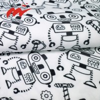 Tissu imprimé numérique en polyester spandex 100D extensible dans les quatre sens, doux, personnalisé, imperméable, imprimé de dessins animés de robots mignons