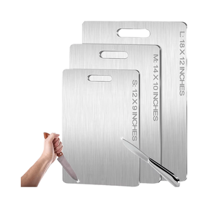Planche à découper carrée en acier inoxydable, écologique, durable, épaisseur 1,0 mm, compatible lave-vaisselle, pour légumes, fruits et viande - Product Image 1
