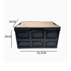 Kotak penyimpanan PP kualitas tinggi penutup kayu desain Modern penyusun cucian bentuk persegi panjang injeksi grosir serba-serbi rumah tangga