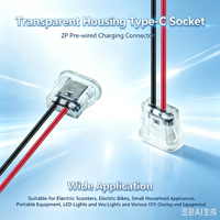 Conector Hembra Tipo-C Transparente de 2 Pines, Puerto de Carga con Montaje a Presión, Conector USB-C para Bicicletas Eléctricas, Scooters y Equipos de Carga DIY