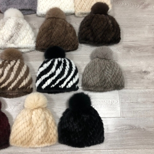 Offre Spéciale bande tricoté chapeaux tricotés pour les femmes mode véritable vison fourrure chapeau <span class=keywords><strong>pompon</strong></span> <span class=keywords><strong>bonnet</strong></span> chapeau - Product Image 3