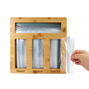 Bamboo Kitchen Accessory Drawer Organization Holder Ziplock Food Storage Bag Organizer