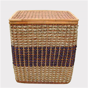 Natural Brown Rustic Surface <b>Large</b> Woven <b>Wicker</b> Hamper with Accent Lid Factory Direct Coastal Kitchen Storage <b>Baskets</b> - Product Image 2