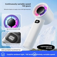 Ventilateur électrique portable USB sans balais à grande vitesse (100 vitesses) avec lumière d'ambiance colorée et contrôle de vitesse progressif