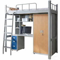 Cama Alta Moderna de Metal de Calidad Premium con Escritorio y Escaleras, Ahorra Espacio, Tamaño Completo para Apartamento y Dormitorio Principal
