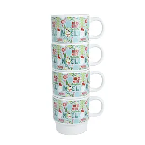 Caneca de cerâmica clássica para café e leite de Natal, caneca empilhada personalizada com estampa de decalque fofo, ideal para presente