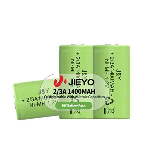 Jieyo NiMH 1.2V 2/3A 1400mAh có thể sạc lại Ni-MH hình trụ Flat Top pin di động được sử dụng trong Airsoft