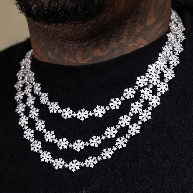 Hommes femmes chaîne de flocon de neige collier bijoux hip hop bijoux glacé cz diamant collier de mode