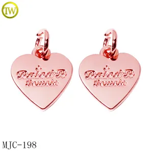 Rose Gold Heart Shape Hang Charms Custom Engraved Letter Jewelry Accessory Alloy Pendant Tags For Necklace