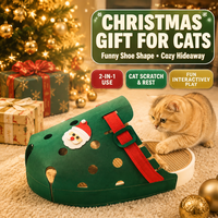 Décoration de Noël style Père Noël, griffoir pour chat en forme de chaussure, lit-caverne confortable pour chat, jouet interactif de Noël pour animaux de compagnie