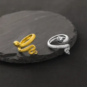 朋克不规则几何可堆叠蒂托克镀金银戒指蛇包戒指动物饰品男士不锈钢戒指