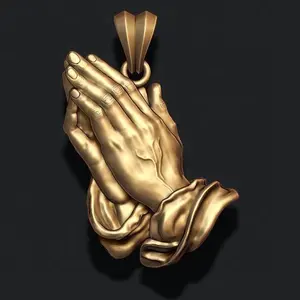 第一夫人祈祷手吊坠项链浅浮雕3D风格14k黄金饰品