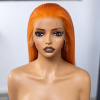 Jahe Jeruk # Wig Bob Lurus 350 Bone Straight dari Rambut Asli Manusia dengan Lace Transparan, Wig Pendek Lurus Halus Berwarna, Vendor Grosir untuk Wanita
