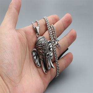 <b>Elephant</b> Head Pendant Necklace Stainless Steel Silver Red Gem Unisex Fashion Jewelry <b>Gift</b> - Product Image 4