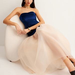 Robe de soirée haut de gamme sans bretelles pour femme, patchwork, semi-transparente, avec panneaux en velours et en maille, style tube - Product Image 1