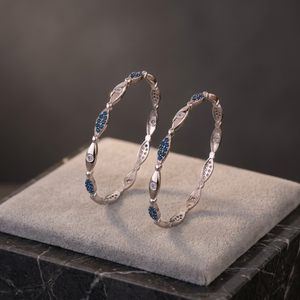 925 Sterling Silver <b>Bangles</b> with Blue and White Stone Accents Dainty Minimalist Jewelry for Women and Daily Wear - Product Image 2