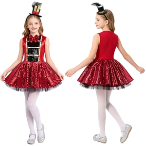 <b>Red</b> Kids Girls Ringmaster Costume Sequin Circus Dress with Mini <b>Top</b> <b>Hat</b> for Stage Performance Carnival Cosplay Custom - Product Image 1
