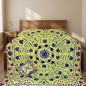 Couvre-lit en coton Suzani brodé à la main, drap simple, couverture de canapé, tapisserie florale vintage bohème, ensemble de décoration artistique - Product Image 4