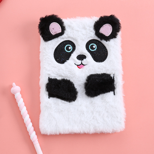 Korean Cute Diaries A5 School Anime Notebook Fluffy Unicorns Panda Plush Hard Cover with Leather Gift