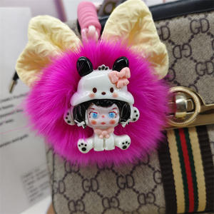 Nuevo llavero de luz de felpa linda chica personaje de dibujos animados impresión Digital pompón bola mochila colgante coche llavero al por mayor - Product Image 4