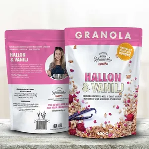 Impressão personalizada Cereal Bar Food Grade Resealable Ziplock Folha De Alumínio Saco De Embalagem Para Cereal Granola Mingau com logotipo