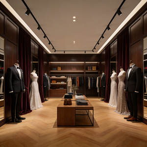 Perchero de Madera y Metal para Boutique, Diseño Interior de Tienda de Ropa de Alta Gama - Product Image 1