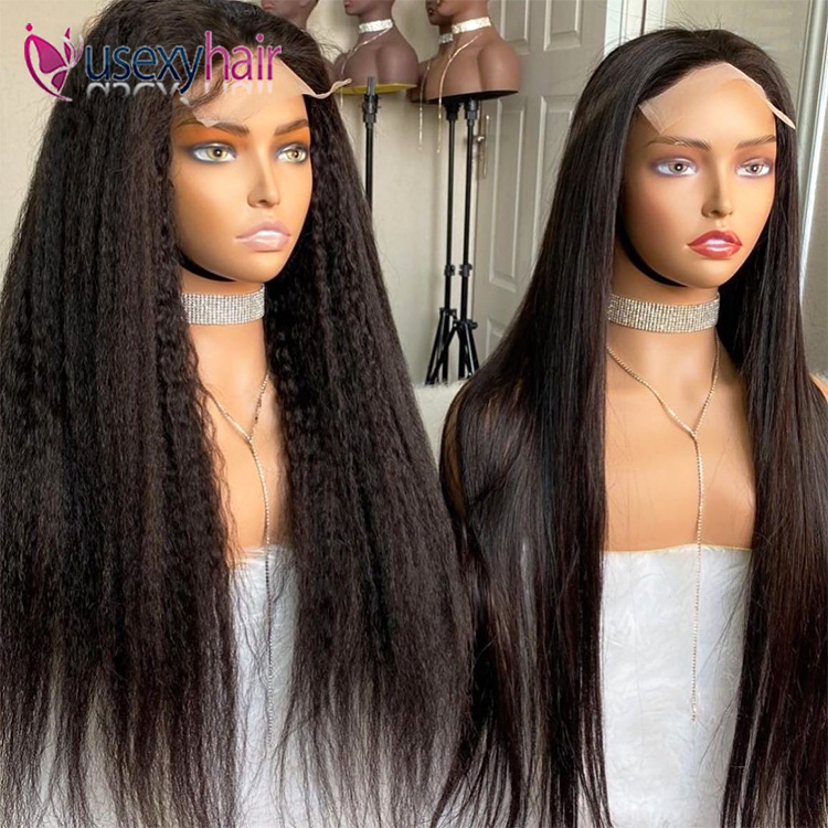 Perruque de cheveux raides yaki noirs naturels
