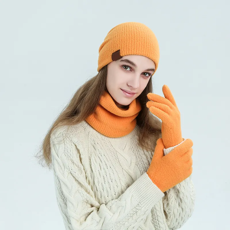 도매 주문 로고 남녀 공통 3 조각 온난한 뜨개질을 한 겨울 베레모 스카프 모자 & 장갑 세트