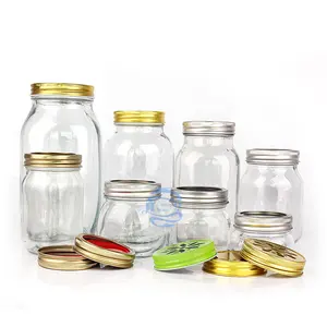 Explosive wholesale,customizable logo glass jar storage container with lidmetal ear caps for glass jam jars