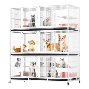 Üç Katlı Demir Kedi Kafesi, Kare Boru Bölmeli, Evcil Hayvan Dükkanı, Bakım ve Kedi Evi Kullanımı için İstiflenebilir Tasarım - Product Image 5
