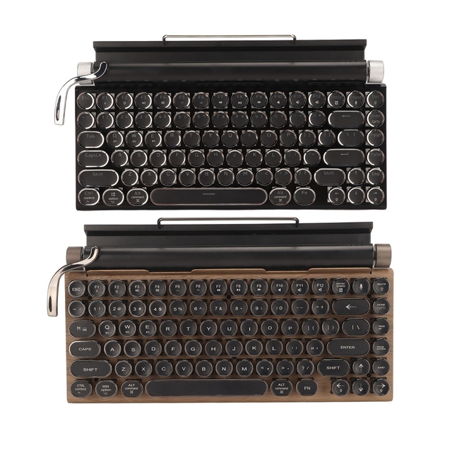 Typewriter Keyboard 83 Keys Vintage Wireless Mechanical Keyboard With Metal Round Blue Switch Mechanical