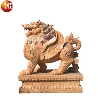 Statue en marbre rouge espagnol Dragon Dog Pi Xiu et Qilin Kylin Sculpture sur pierre d'animaux sauvages mythiques chinois