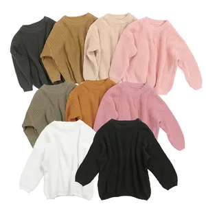 Offre Spéciale printemps automne 100% coton couleur unie filles tricot personnalisé manches longues chaud vente en gros pull pour bébé