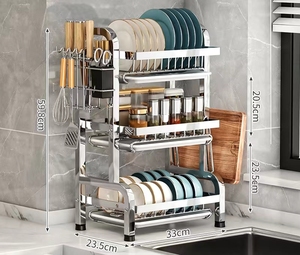 <span class=keywords><strong>3</strong></span> رفوف تخزين أوعية تجفيف أطباق المطبخ مع قفص عصا تناول الطعام موفر مساحة منظم أواني الطعام لوح تجفيف - Product Image 6