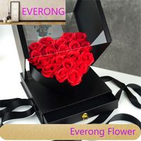 Coffret Cadeau Acrylique Haut de Gamme EVERONG-SFE047 Savon Artificiel Fleurs Rose Cadeaux pour la Saint Valentin Fête des Mères