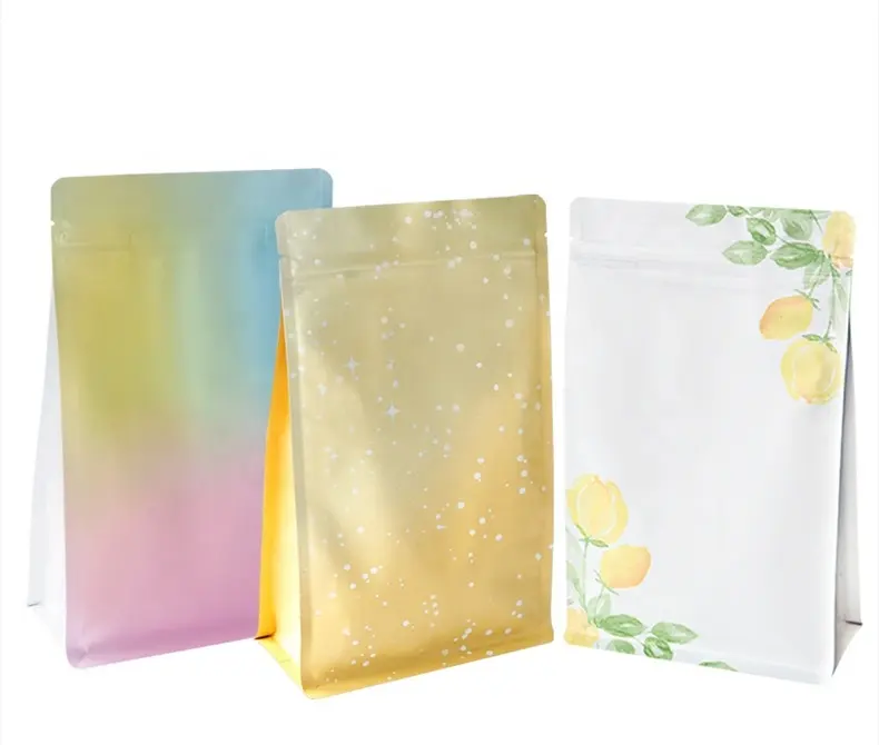 Moisture-Proof Square Bottom Tea Packaging Pouch Gravure Printed Stand-Up Zipper Food Bag